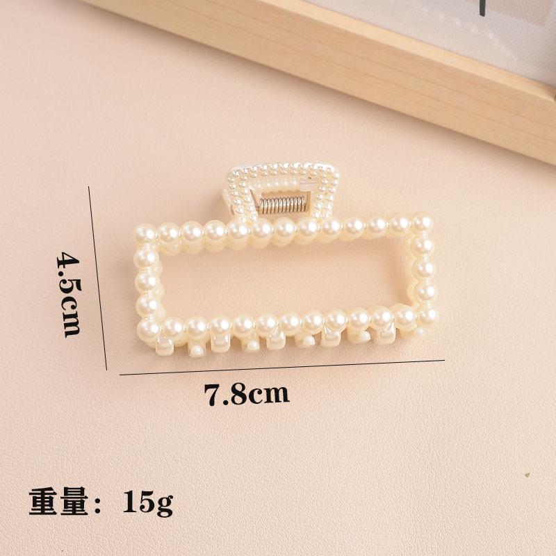 Pearl Square Hair Clip Hair Claw Hairpin Hair Accessory for Women Girls Durable Metal Frame with Faux Pearl Beads Design 7 8cm Length