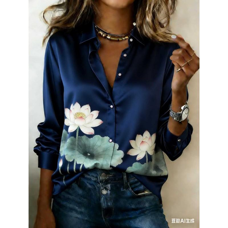 Vintage Color-Block Striped Satin Long Sleeve Shirt Women Relaxed Fit Office Casual 2026