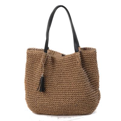 WISHOW Women's Straw Tote Bag with Tassel, Large Capacity, Perfect for Commuting, Beaches, and Resorts (Brown)