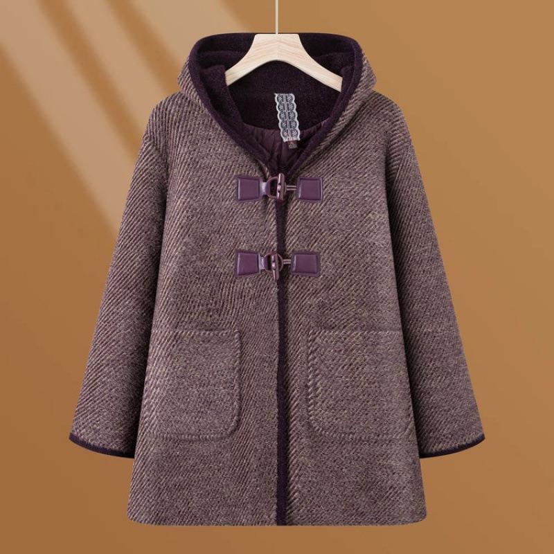 Middle-aged and old women's clothing winter high-end padded thickened hooded jacket versatile large-size wife's simple loose coat