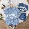 Children Cotton Clothes Summer Child Boy Cartoon Denim Solid Shirt Short 2Pcs/set Infant Kid Toddler Tracksuit 0-5 Years