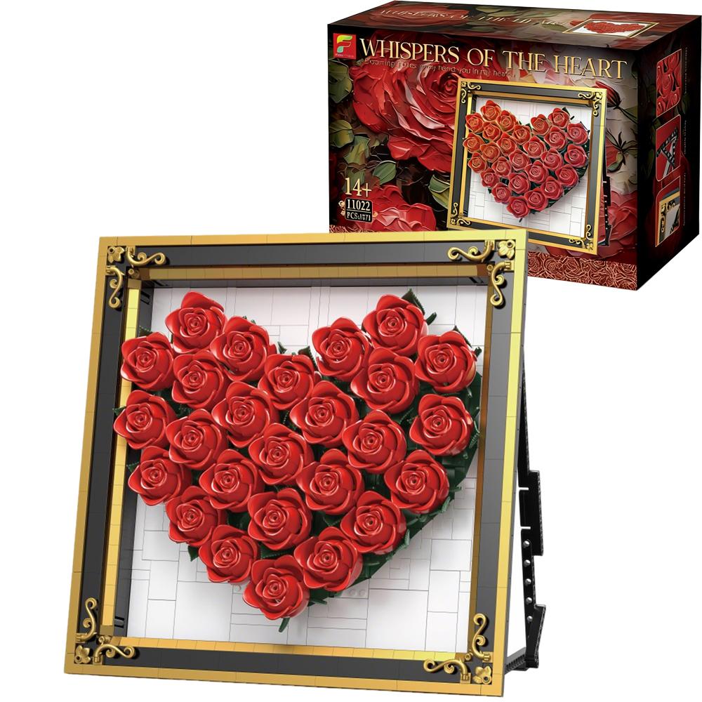 Non-Toxic 1871Pcs Heart Shaped Rose Building Blocks Po Frame Rose Model Bricks Desktop Ornament Children'S Toy Romantic Holiday Gift