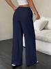2025 Summer Women's Casual Textured Wide-Leg Pants with Knotted Waist and Slant Pockets