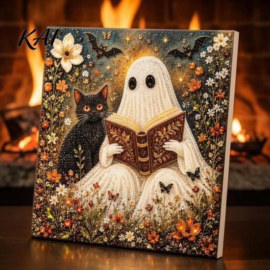 Juvelierte Wanddekoration Halloween Kunst mit Kunstperlen DIY-Set, Gruselig Süßes 3D Perlenmalerei Basteln Dunkle Ästhetik Basteln für Erwachsene Anfänger, Saisonal