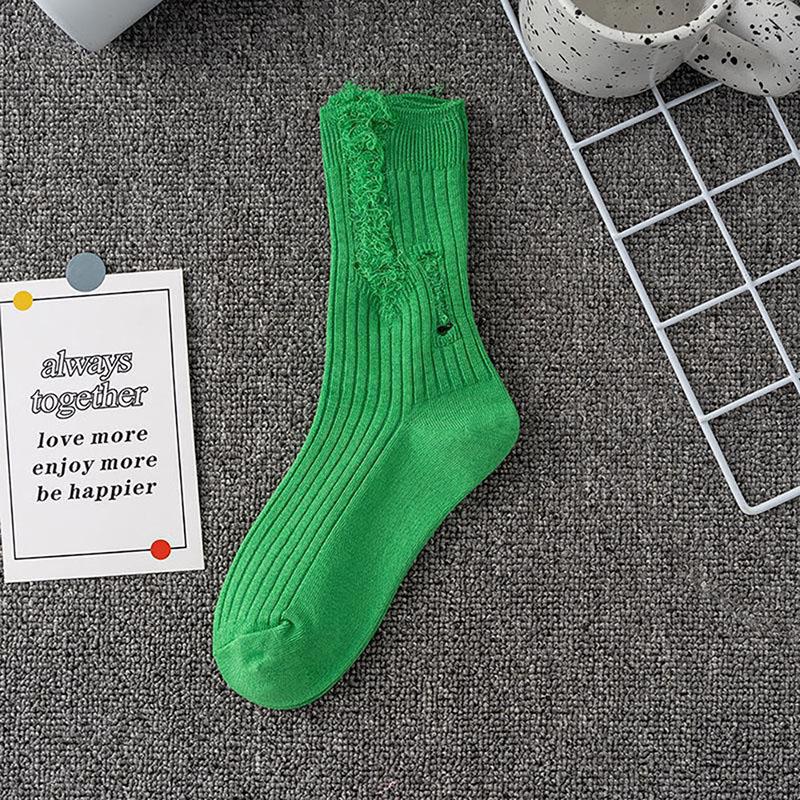 Broken Hole Harajuku Socks Women Hip-Hop Skateboard Beggar Cotton Socks Medium Tube Knitted Street Stocking Trendy Ripped Sox