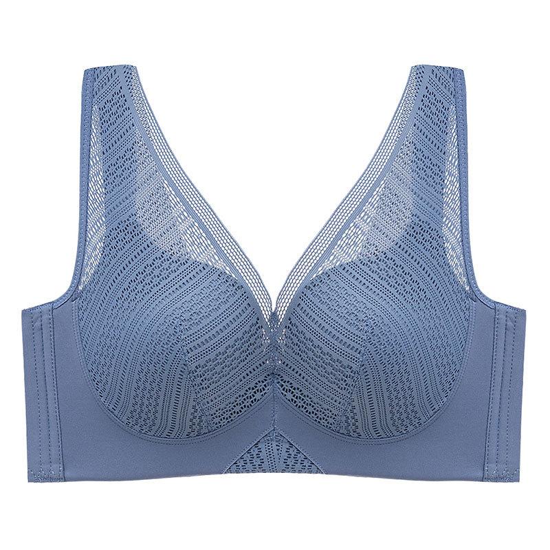 Large Size Full-cup Non-steel Ring Underwear Female Large Breasts Show Small Thin Thin Section Gathered Anti-sagging Bra To Collect Vice Breasts Bra