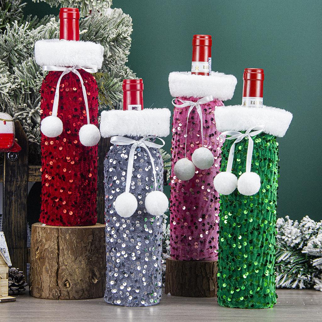 Christmas Decorations, European And American Sequined Wine Bottle Bags, Plush Wine Cases, Gift Bags, Hotel Table Decorations