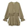 European American Style Autumn 2025 Lace-up Waist Long-Sleeved Dress