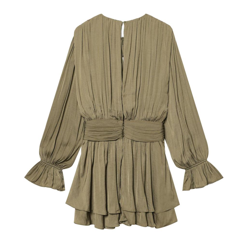 European American Style Autumn 2025 Lace-up Waist Long-Sleeved Dress