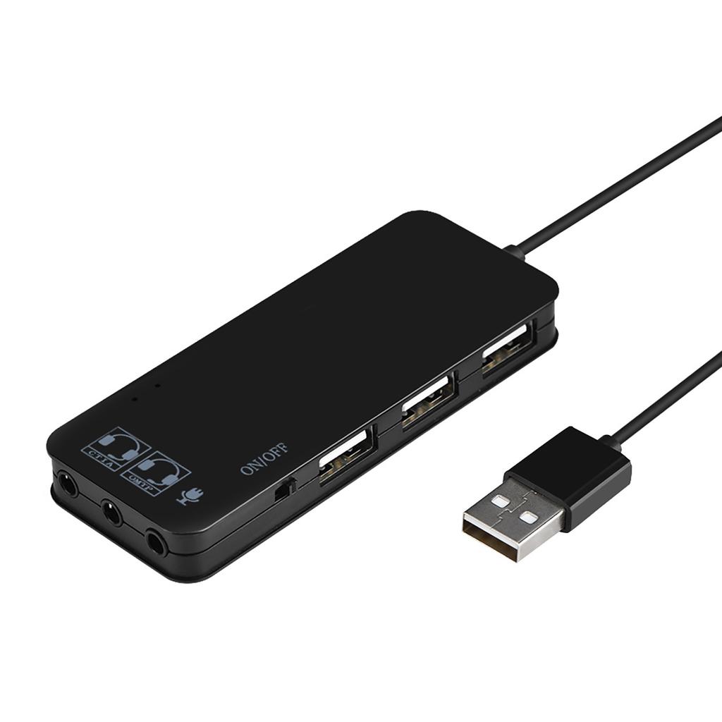 USB 2.0 Hub TO 3 port USB 2.0 + Headphone Mic w 7.1CH Sound Adapter Multi Port Splitter