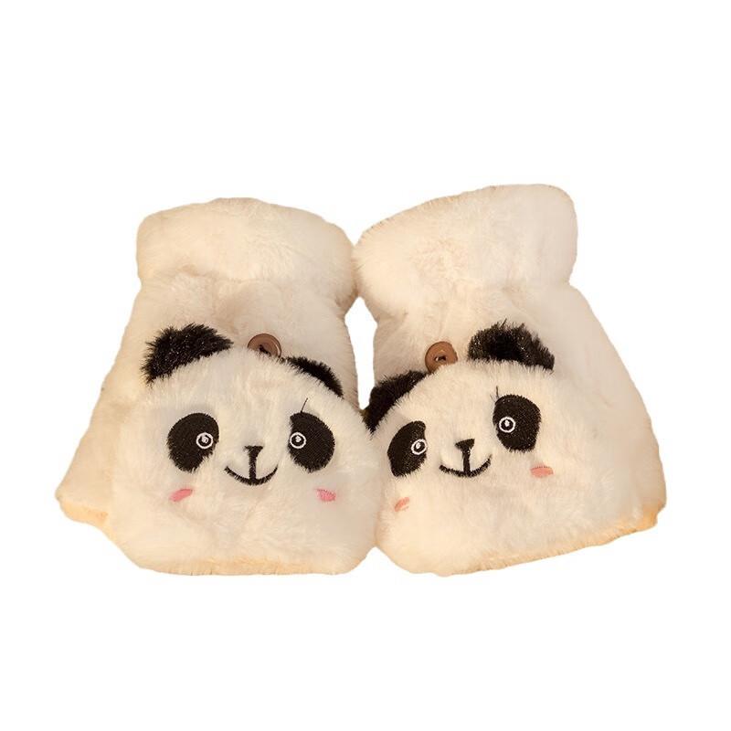 Embroidered Panda Flip-Top Half-Finger Warm Gloves