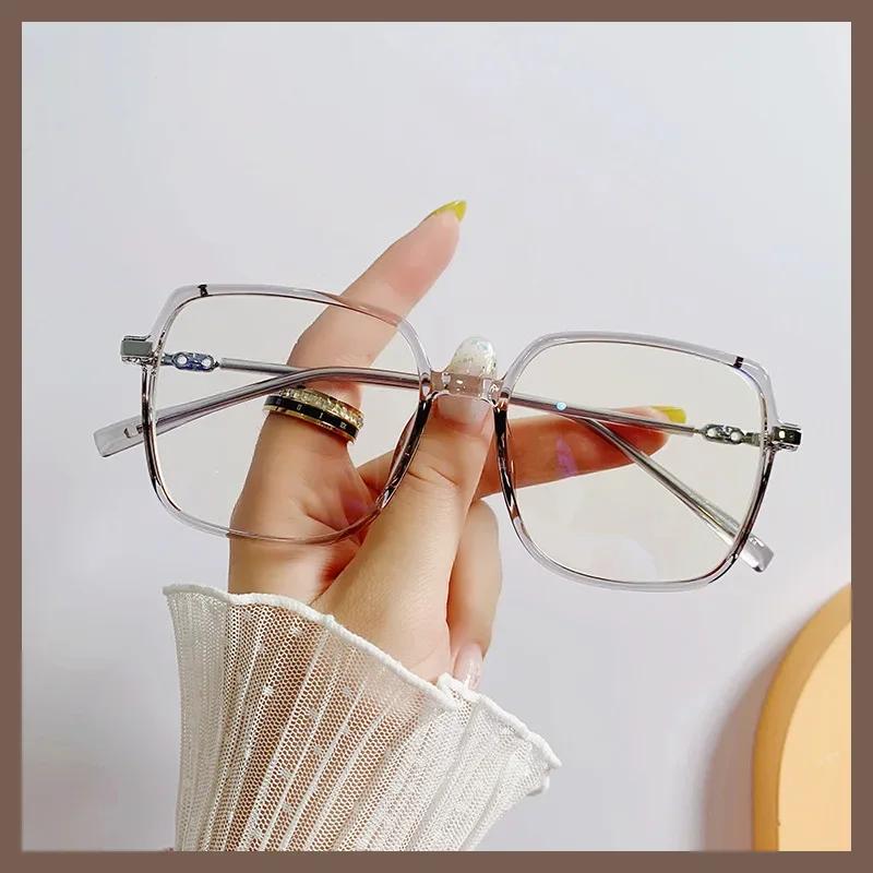 

New Fashionable Anti Blue Light Big Square Frame Glasses UV Protection Unisex Non-slip with Metal Hinge Eye Glasses сірий