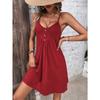 Elegant Casual V-neck Waist Slim Suspender Dress for Women Pure Color A-Line Halter Pleated Party Dress Casual Chic Women's Clothing