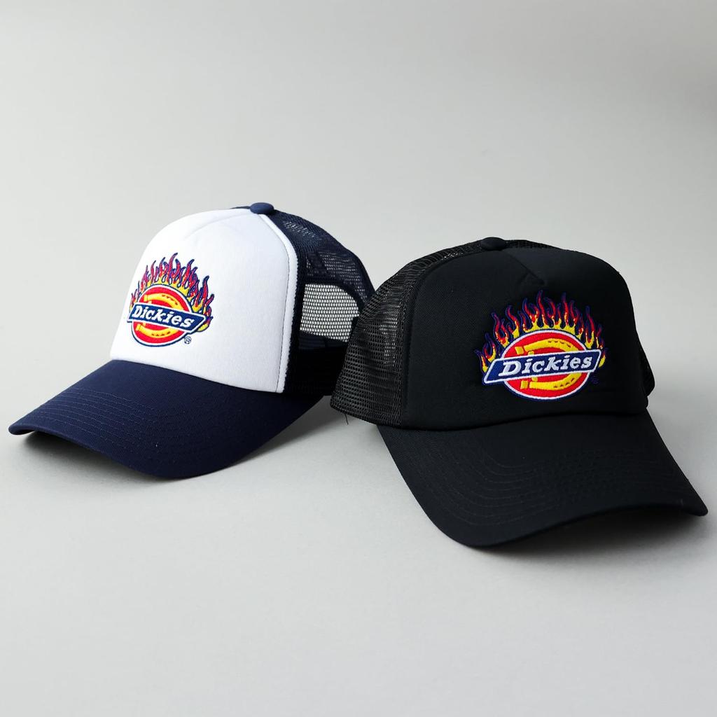 Dickies Flame Logo Standard Mesh 874 Street Cap Free Flame Cap, Unisex, (JP, Alphabet, Size, White)