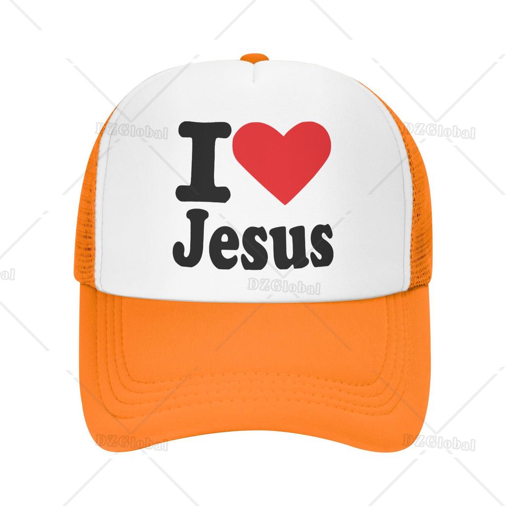 I Love Jesus Print Trucker Hat Mesh Baseball Cap Women Sun Hats Cowboy Cap Men Summer Dad Hat Black