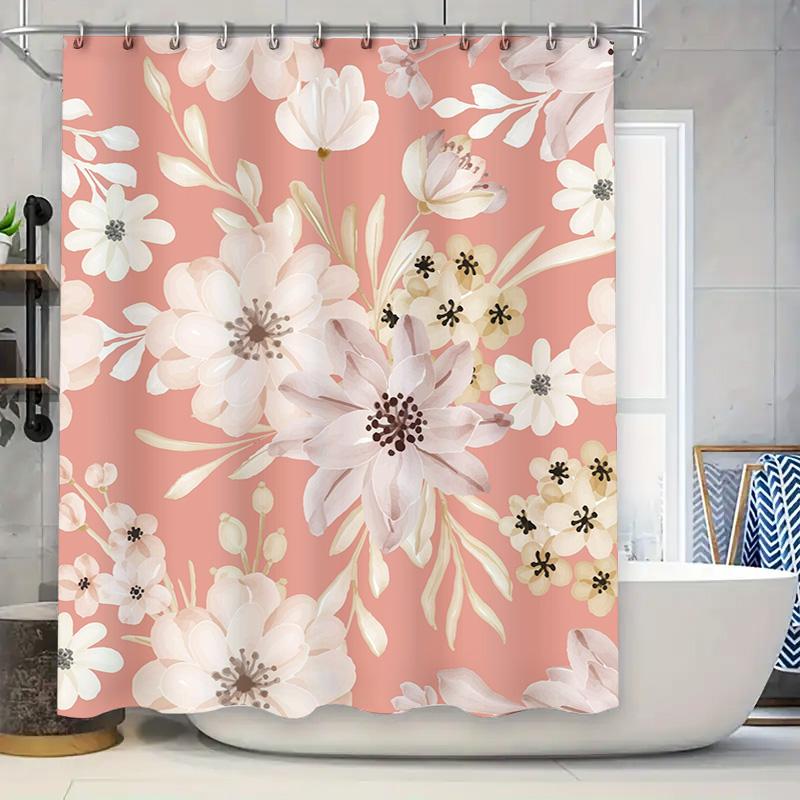 

Soft Pastel Pink Floral Print Shower Curtain Home Decor Bathroom Accessories, Perfect For Vintage Rustic Bathrooms! Size180X240C W60H190(CM)-1 Pcs