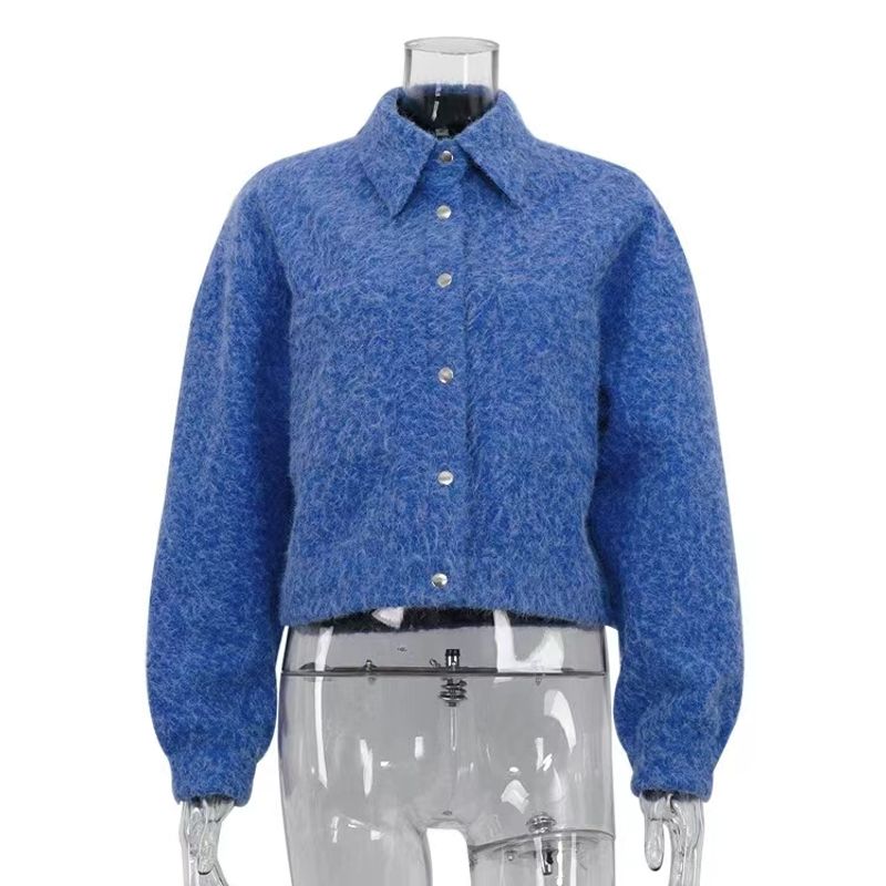 

Европейская и американская новая осенне-зимняя куртка из шерсти с лацканами и длинными рукавами, универсальная модная куртка, куртка с длинными рукавами Blue S