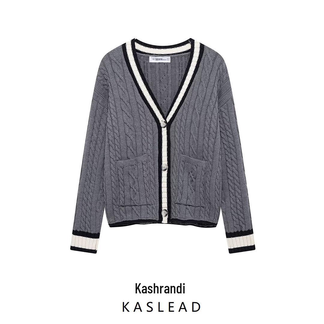 

2025 Spring Women s European & American Style V-Neck Long Sleeve Knitted Jacket Large