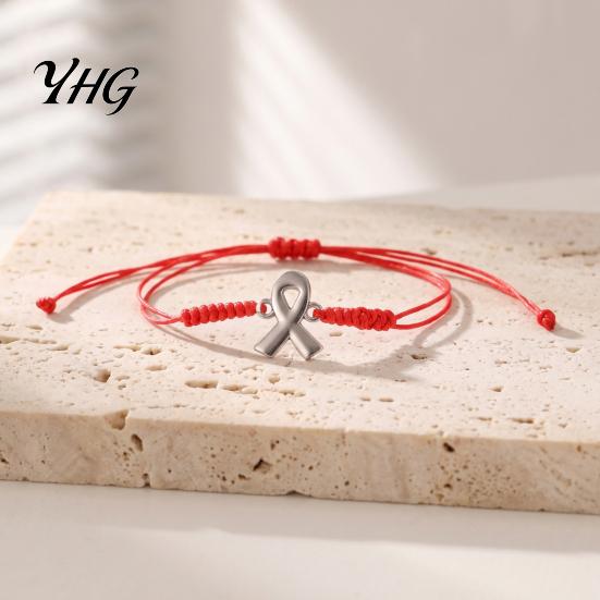Support And Blessing Gift 2PCS Hand-woven Braided Bracelets with Metal Ribbon Pendant, Adjustable Cord Awareness Simple String Bracelet Wristbands,