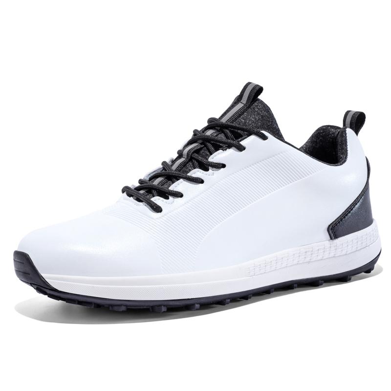 Men’s Golf Shoes Breathable Leather Golf Sneakers Non-slip Spikeless Golf Trainers Outdoor Sports Lace-up Golf Training Shoes