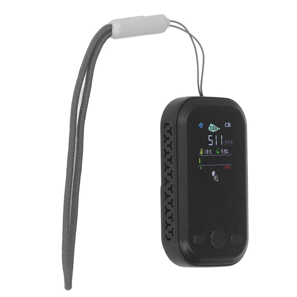 CO2 Detector NDIR Sensing Type C Charging Temperature Humidity Tester Portable Air Quality Monitor Black