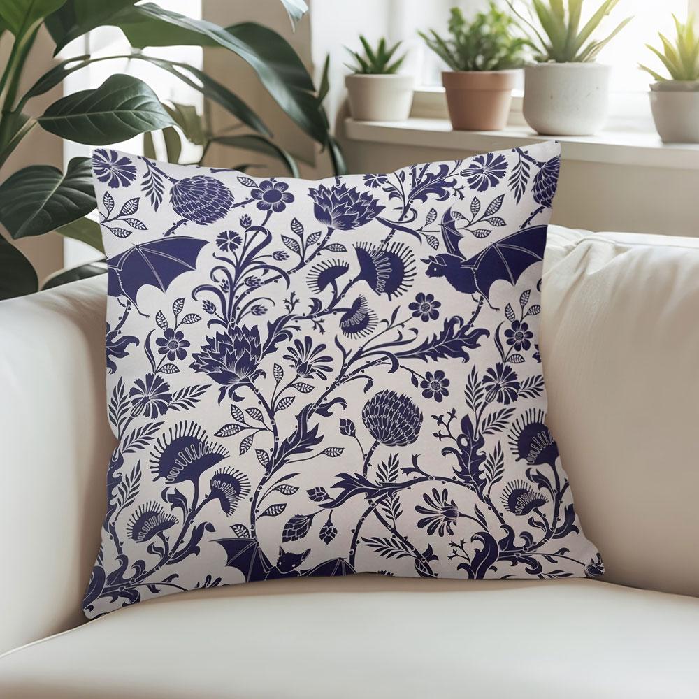 Bat & Bloom Square Jacquard Pillow Cover for Sofa Office Waist Cushion Cover Home Decorative Pillowcase
