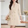 ZANZEA Rochie Elegantă Casual pentru Femei cu Guler Reversibil și Mânecă Lungă