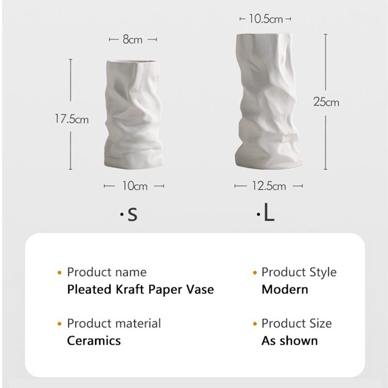 Wrinkled Vase Ceramics Simple Flower Arrangement Advanced Feeling Black White Home Living Room Desktop Decoration Gift