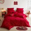High-End Long-Staple Cotton Wedding 4Pcs Set Chinese Wedding Wedding Kit Big Red Embroidery Pure Cotton Wedding Bedding