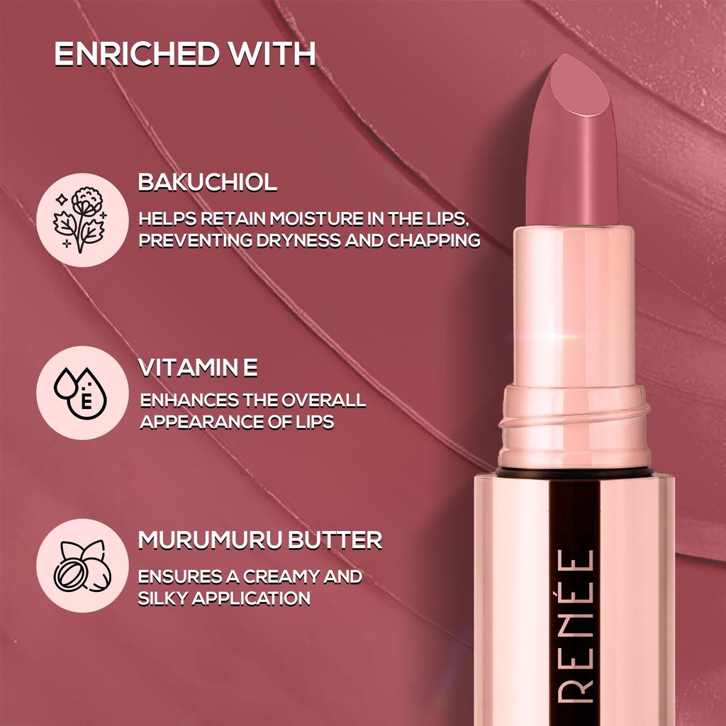 RENEE Everstay Long Stay Matte Lipstick - Pink Peony, Hydrating & Non-Drying, Smudge-Proof, Lightweight, Long Lasting, Intense Pigment, Full Covera