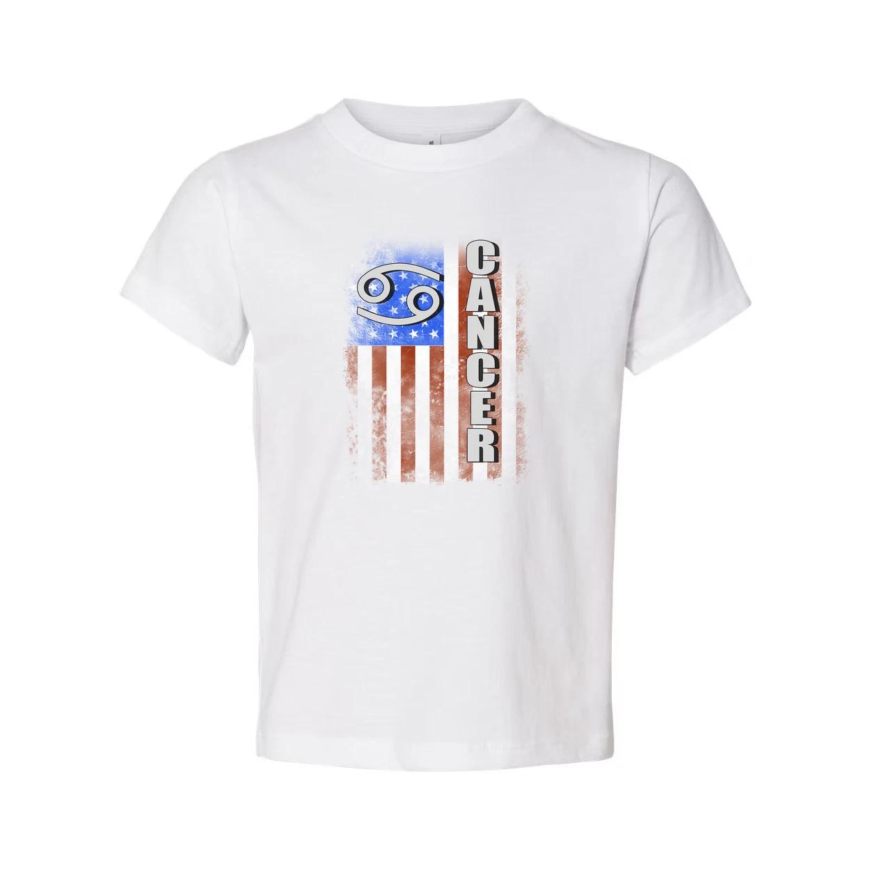 Cancer Zodiac Unisex T Shirt With Grunge American Flag And Vertical Cancer Text M