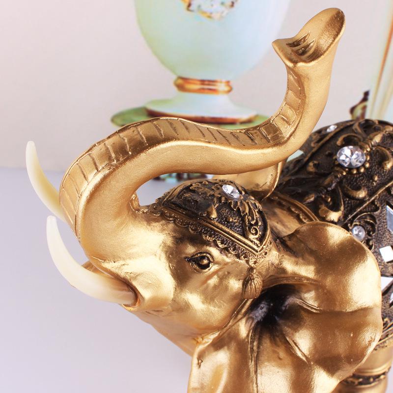 1PC Golden Resin Elephant Statue Feng Shui Elegant Elephant Trunk Sculpture Lucky Wealth Figurine Crafts Ornaments Home Decor