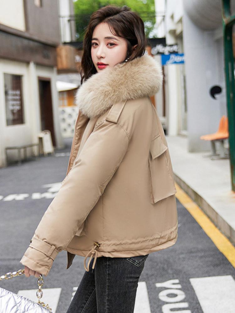 Cotton Padded Fur Parka New Big Fur Collar Down Winter Jacket Women Thick Warm Parkas Female Outerwear