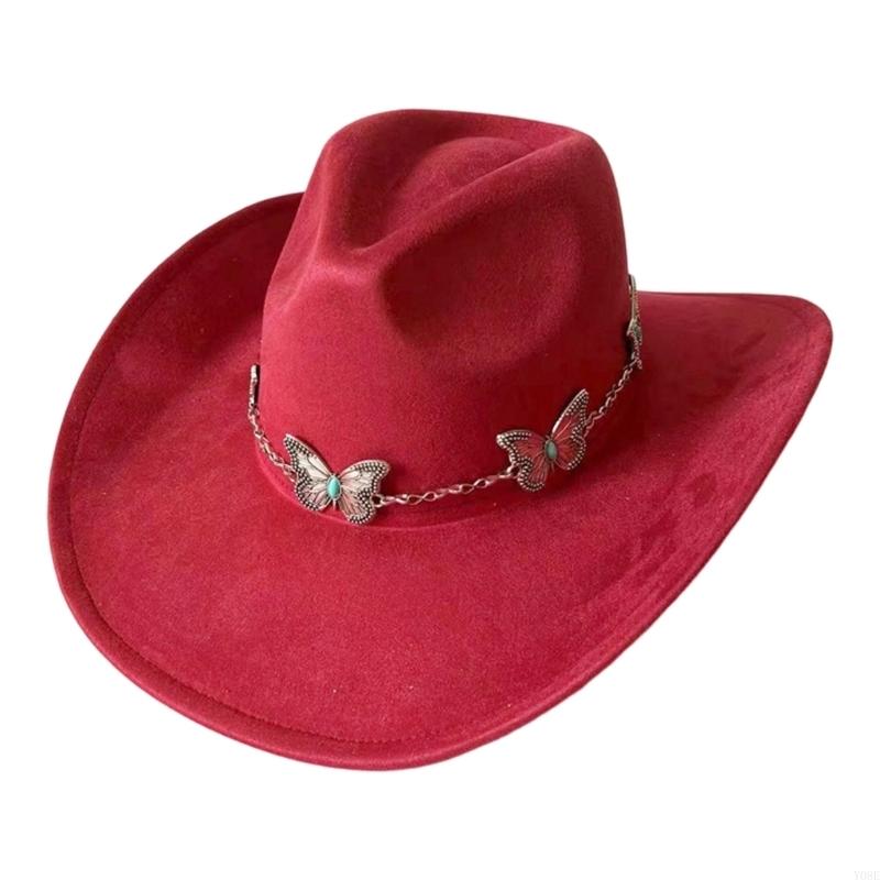 

Fashionable Fedoras Hat Sueded Butterfly Decoration Wide Brims Cosplay Costume Hat for Music Festival and Party Celebration Y08E красный