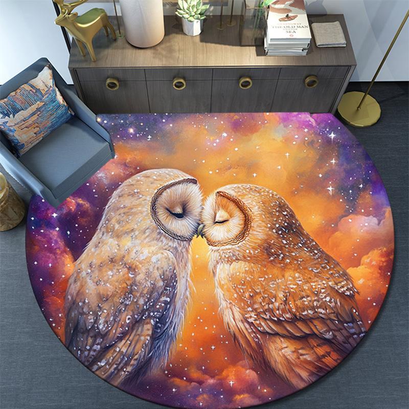 Owl Kisses Round Area Rug,Carpet Rug for Living Room Bedroom Sofa Playroom Decor,Non-slip Floor Mat