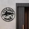 Shark Metal Wall Art Custom Name Sign Black Circle Home Decor Marine Design
