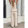 Ensemble 2 pièces élégant : Haut rayé sans manches à encolure en V et Pantalon large taille haute, Tenue décontractée d'été pour les vacances