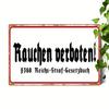 Pc of a Traditional German Metal Sign Stating No Smoking Measuring Xinch Designed Without a Frame This Vintage St