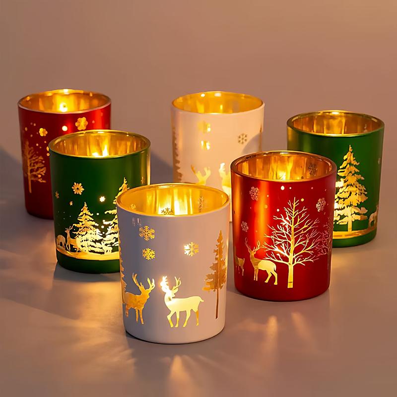 1Pc Christmas New Year Decorative Candlestick Cup - Custom Home Fragrance Holder, Reindeer Themed Birthday Holiday Gift