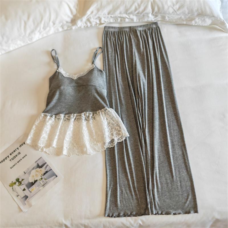 Modal Women's Summer Camisole Pajama Set with Chest Pads - French-Inspired, Sexy, Lightweight Homewear