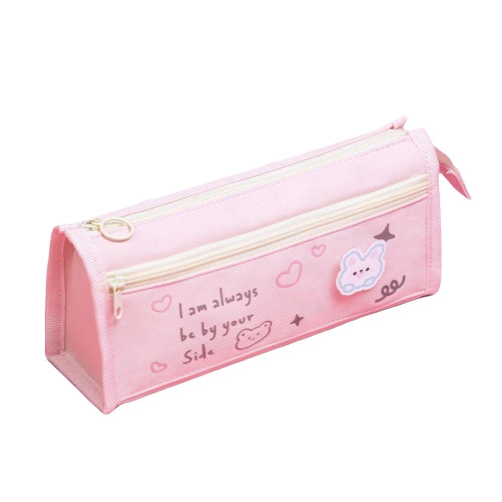 with Zipper Pencil Case Double Layer Students Pencil Bags Stationery Bag  School&Office Supplies розовый