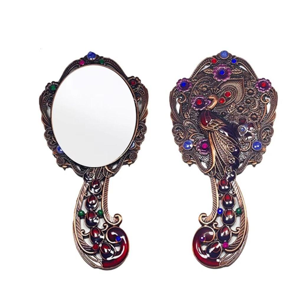 Hand-held Peacock Makeup Mirror Comb Set Vintage Cosmetic  Mirror Creative Vanity Mirror  Women