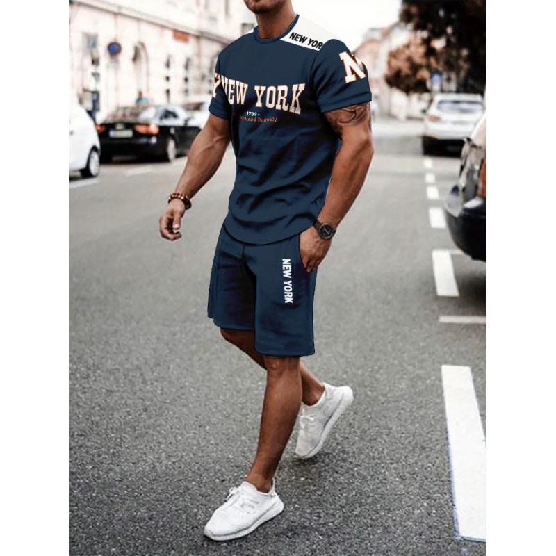 

Leisure sports set, breathable outdoor casual men s T-shirt, cropped pants set, summer 3D printing set, men s adult set 6XL