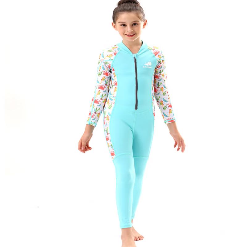 SAKINNO Kids  Emerald Green One-Piece Long Sleeve Wetsuit