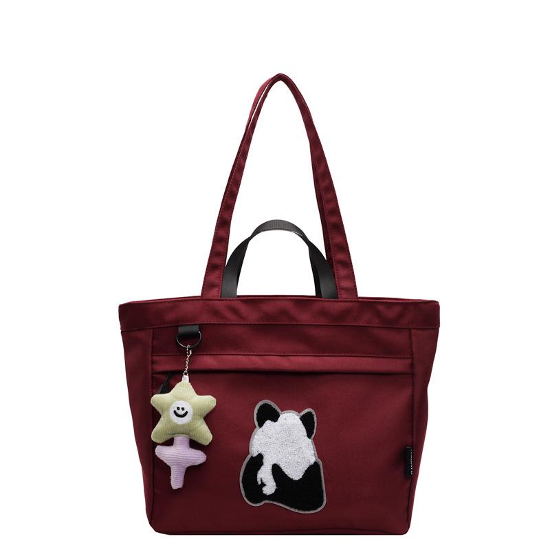 Spring canvas large-capacity messenger bag for women 2025 new trendy cartoon panda print shoulder tote handbag for women
