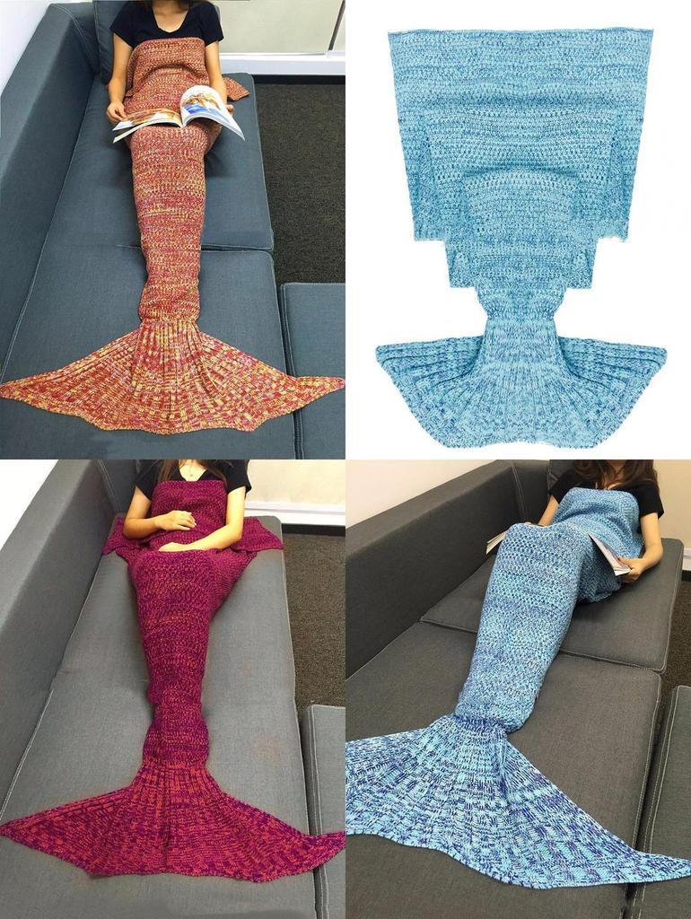 Mermaid Tail Blanket With Knit Fabric For Cozy Home Lounge Decor