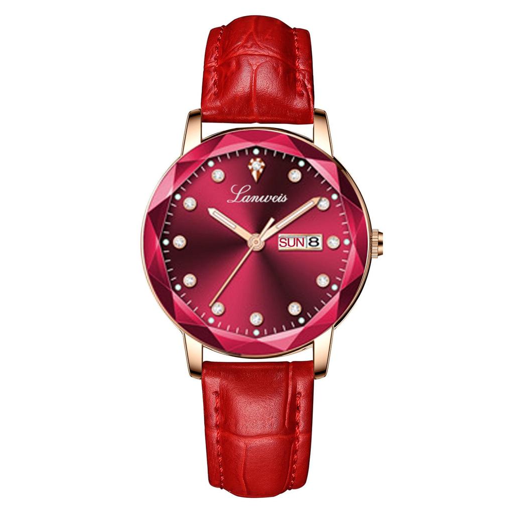 Diamond-Shaped Women's Quartz Watch with Leather Strap, Waterproof, and Suitable for Students and Couples.