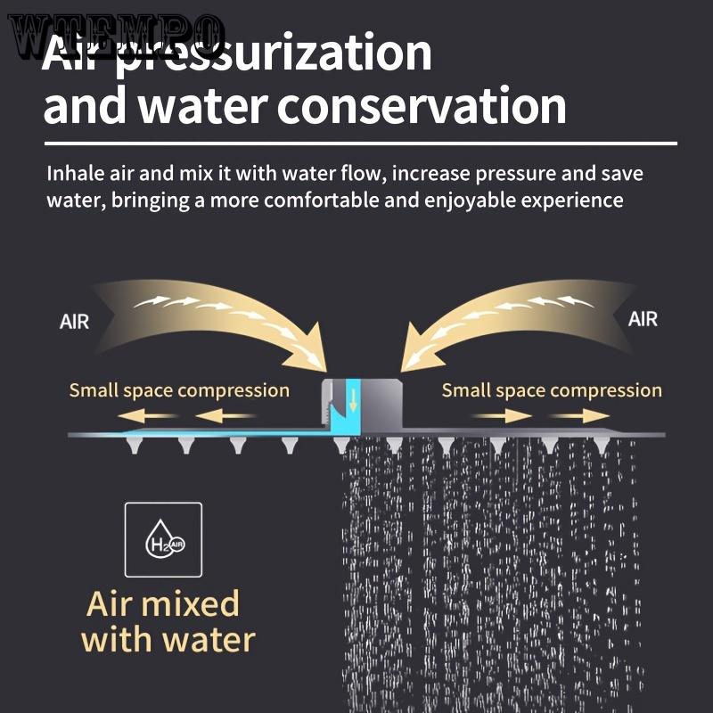 Set de duș montat pe perete din cupru, temperatură constantă cu cap de pulverizare portabil, design cu bară pătrată neagră și aurie, include 4 butoane de control