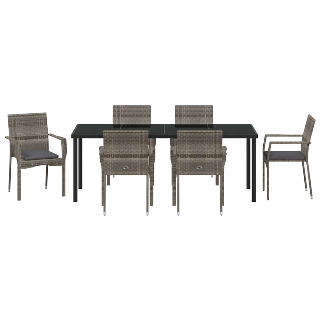 Garden Dining Set with Cushions 7 pcs Grey Poly Rattan