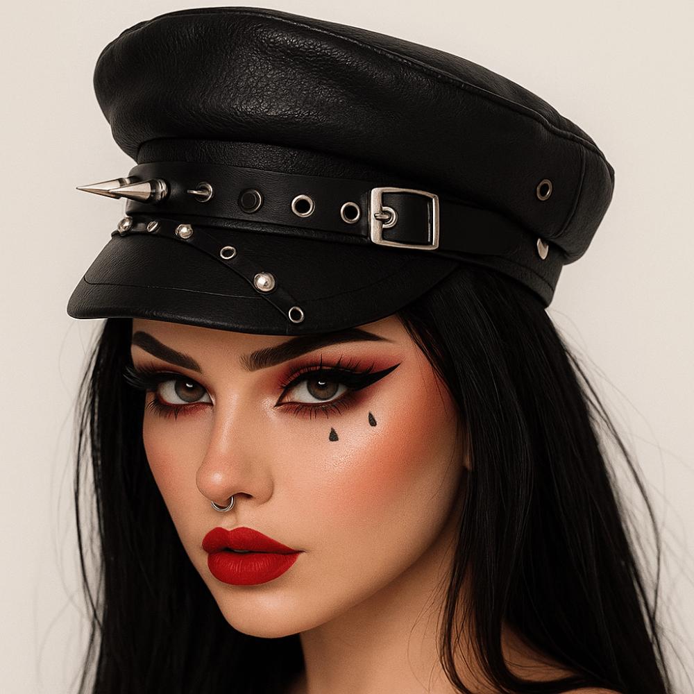 Harajuku Y2k Beret Hat Hip-hop Flat Top Cap Retro Rivet Leopard Hat  for Women